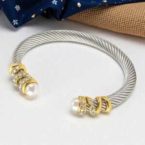 Vintage Elegant Cuff Bracelet Gold Plated Cable Stainless Steel Bangle